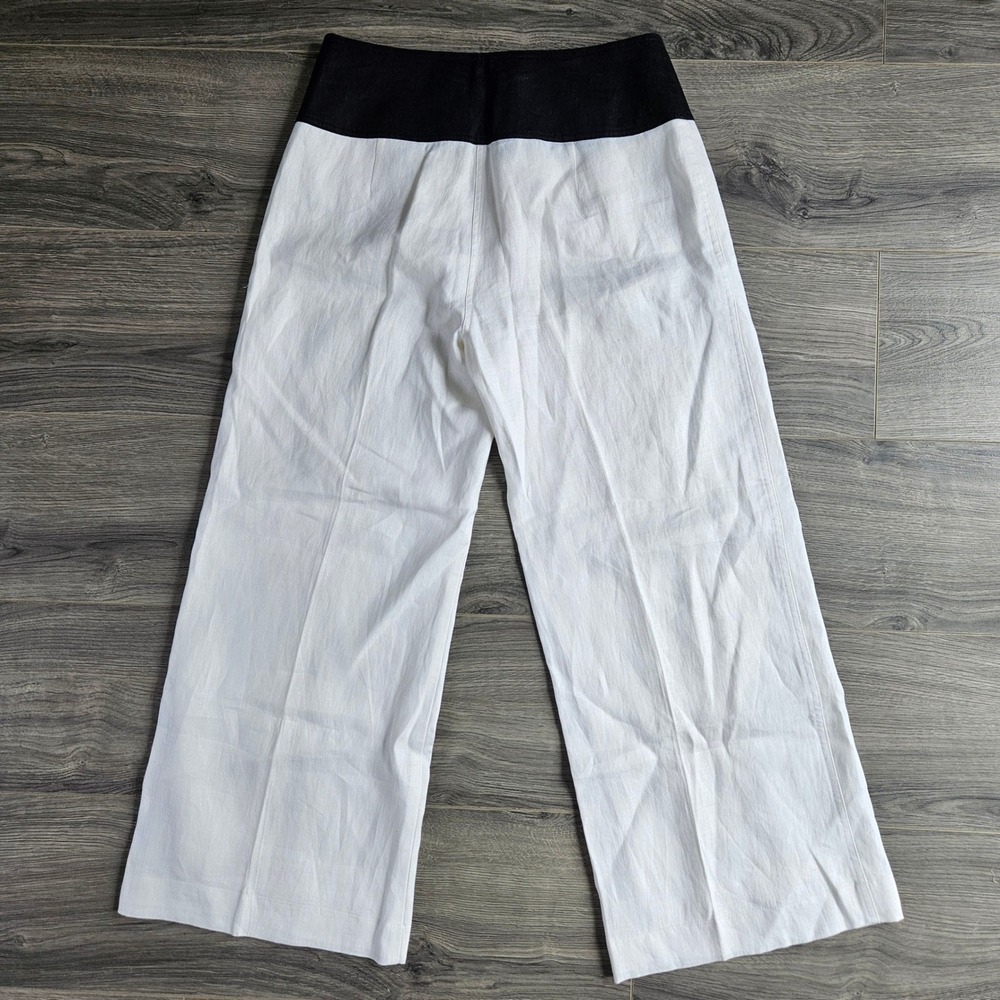 Lauren Ralph Lauren Linen Sailor Pants White Black Wide Leg Gold Button Size 8 - Picture 8 of 11